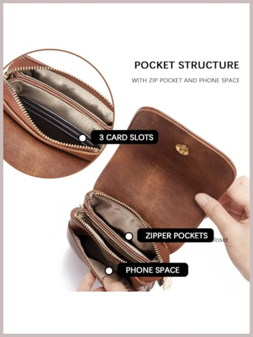 Small Crossbody Bag Women Vegan Leather Phone Purse Triple Pocket Adjustable